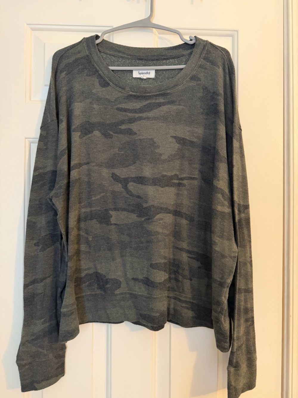 Splendid Olive and Charcoal Camo Crew Sweatshirt